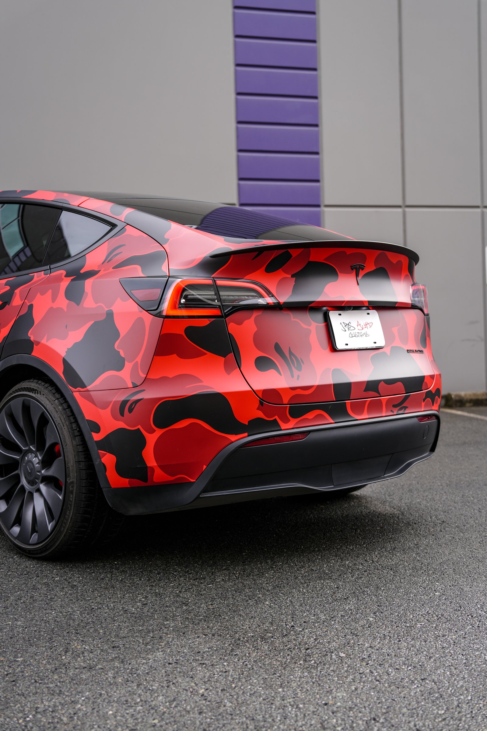 Tesla Model Y — Red Camouflage Custom Wrap